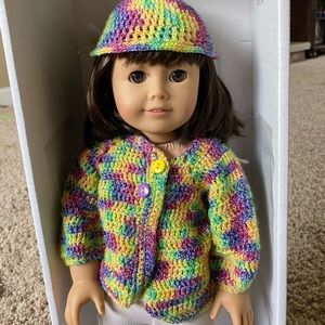 Doll homemade rainbow sweater and hat